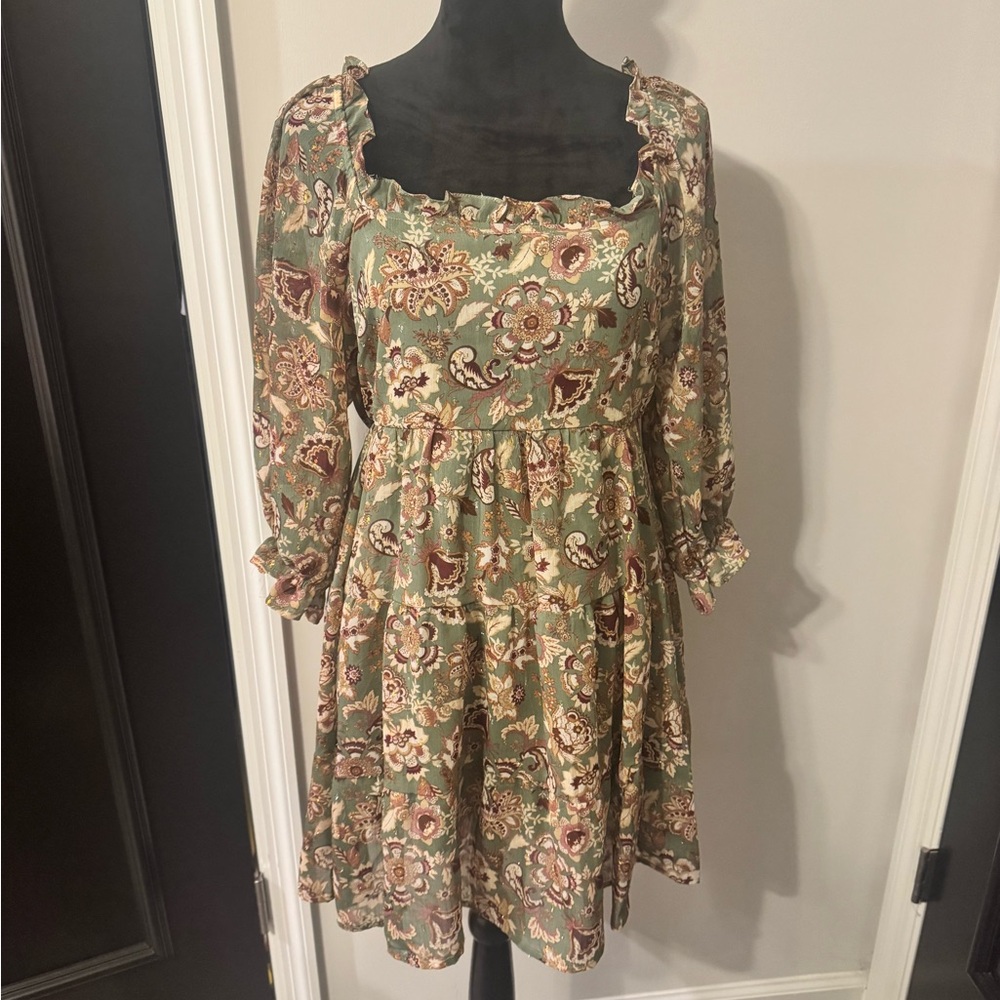 Blu Pepper Paisley Tiered Dress Long Sleeve Size L
